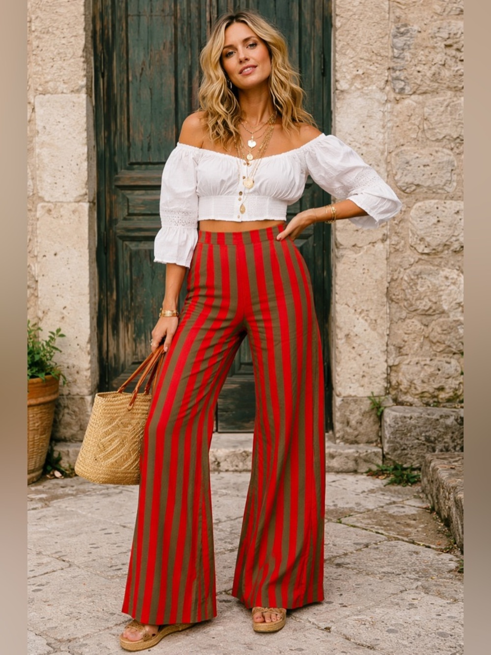 Alix of Bohemia Striped Wide Leg Trousers Women’s Boho Luxury Pants Size X-Large